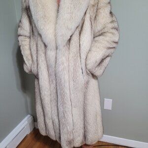 SAGA FOX Full Length Blue Fox Coat with Wide Wales